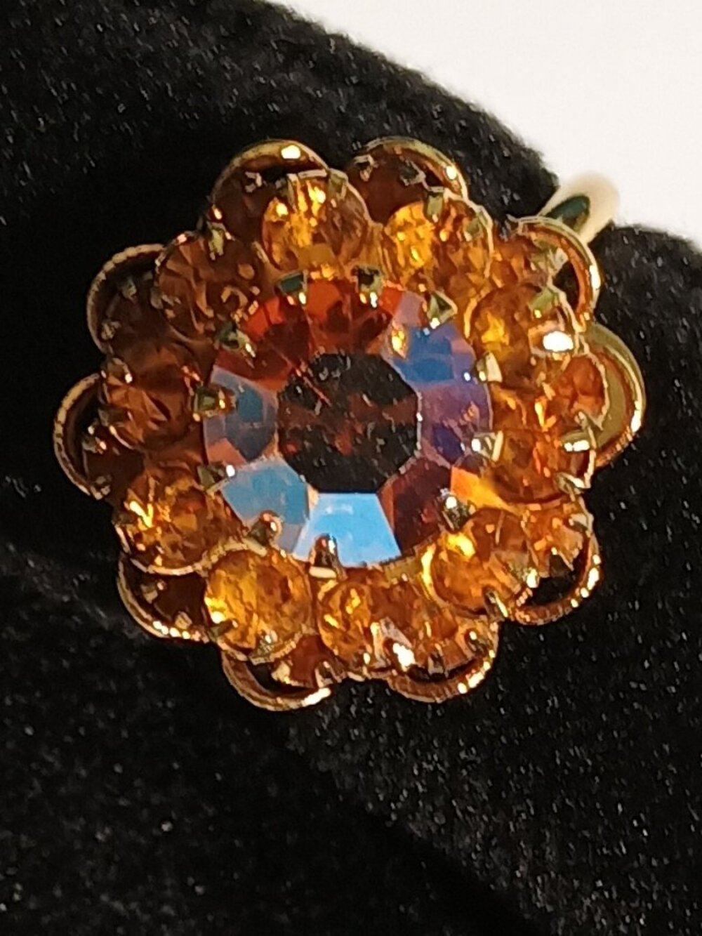 Vintage Sarah Coventry Aurora Borealis & Yellow Topaz Rhinestone Flower Cocktail